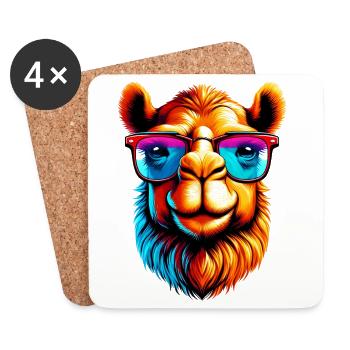 Camel mit Sonnenbrille - Untersetzer (4er-Set) - Weiß - Vorne