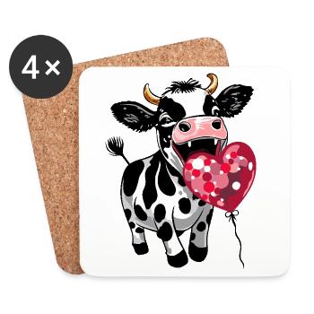 Mignon veau avec ballon coeur - Drôle de veau - Dessous de verre (lot de 4) - blanc - Devant