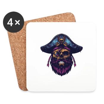 Pirate Skull Captain - Coasters (set of 4) - white - Front