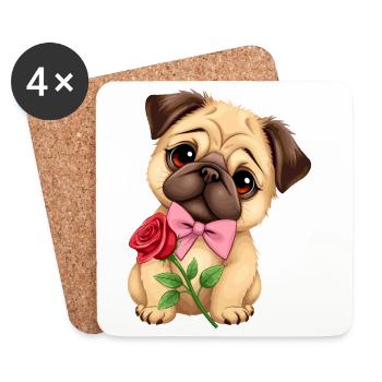 Mops Hund - Untersetzer (4er-Set) - Weiß - Vorne