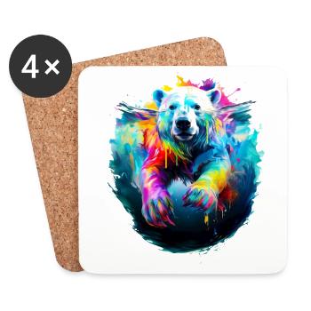 Ours polaire peint nageant - Dessous de verre (lot de 4) - blanc - Devant