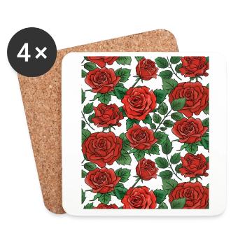 Motif Roses - Dessous de verre (lot de 4) - blanc - Devant