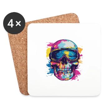 Ski Ski Goggles Skull - Coasters (set of 4) - white - Front