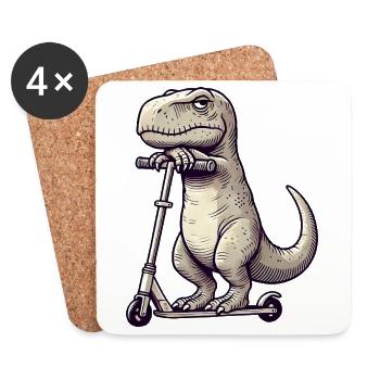 Mürrischer Dino T-Rex auf Kickroller Comic - Untersetzer (4er-Set) - Weiß - Vorne