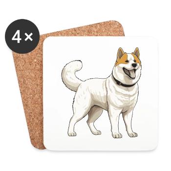 Chien Akita - Dessous de verre (lot de 4) - blanc - Devant