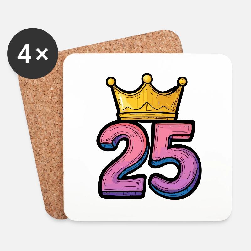 25 Zahl Krone - Untersetzer (4er-Set) - Weiß