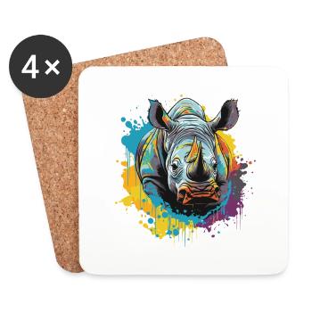Rhino Animal Pop Art Head - Coasters (set of 4) - white - Front