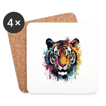 Tiger Animal Pop Art Head - Coasters (set of 4) - white - Front