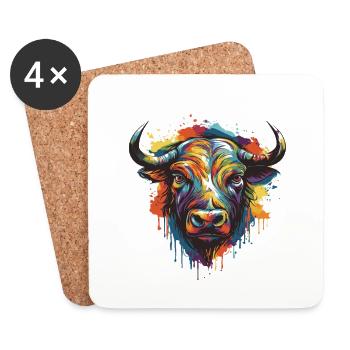 Bulle Tier Pop Art Kopf Taurus - Untersetzer (4er-Set) - Weiß - Vorne