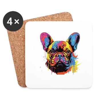 Französische Bulldogge Hund Kopf Porträt - Untersetzer (4er-Set) - Weiß - Vorne