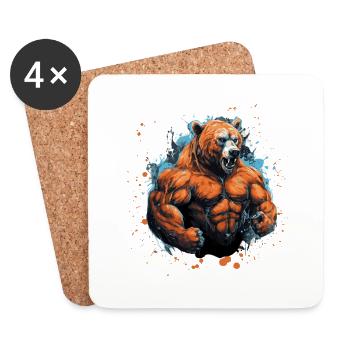 Combattant musculaire de l’ours grizzli - Dessous de verre (lot de 4) - blanc - Devant