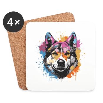 Akita Hund Tier Pop Art Kopf - Untersetzer (4er-Set) - Weiß - Vorne