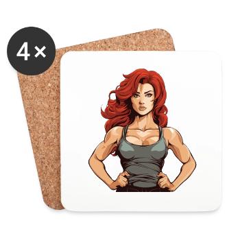 Woman Muscles Girl - Coasters (set of 4) - white - Front