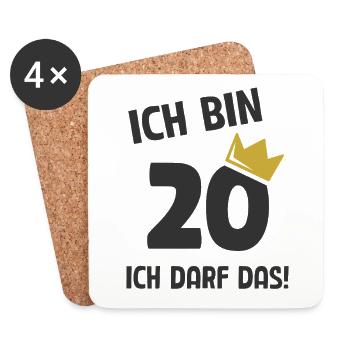 20. Geburtstag ich bin 20 Jahre ich darf das - Untersetzer (4er-Set) - Weiß - Vorne