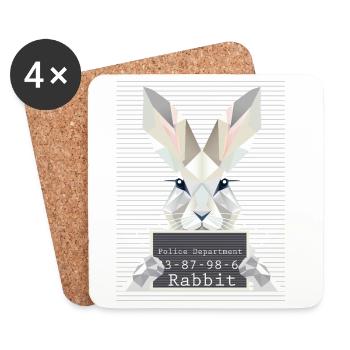 Rabbit Mugshot – Bunny Humor in Geometry - Coasters (set of 4) - white - Front