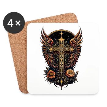 Un symbole de force : la croix ornée d’ailes - Dessous de verre (lot de 4) - blanc - Devant