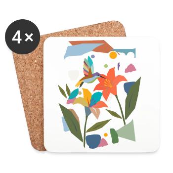 Colorful Hummingbird with Blossom – Colorful Nature Motif - Coasters (set of 4) - white - Front
