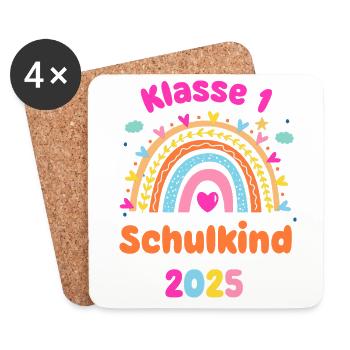 Klasse 1 Schulkind - Einschulung 2025 - Regenbogen - Untersetzer (4er-Set) - Weiß - Vorne