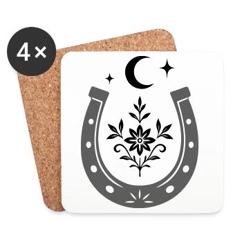 Horseshoe with Flower & Moon - Lucky Design - Coasters (set of 4) - white - Front