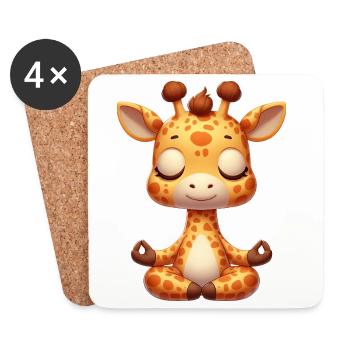 Mignon Girafe Yoga Méditation Relaxation Dessin animé - Dessous de verre (lot de 4) - blanc - Devant