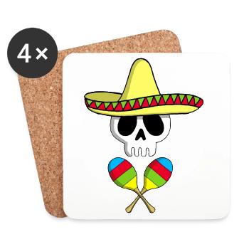 Crâne mexicain - Dessous de verre (lot de 4) - blanc - Devant