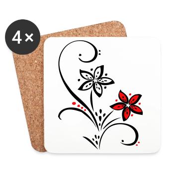 Ornament mit kleinen Blüten - Untersetzer (4er-Set) - Weiß - Vorne