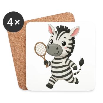 Cute Zebra Playing Tennis Kids Joy - Coasters (set of 4) - white - Front