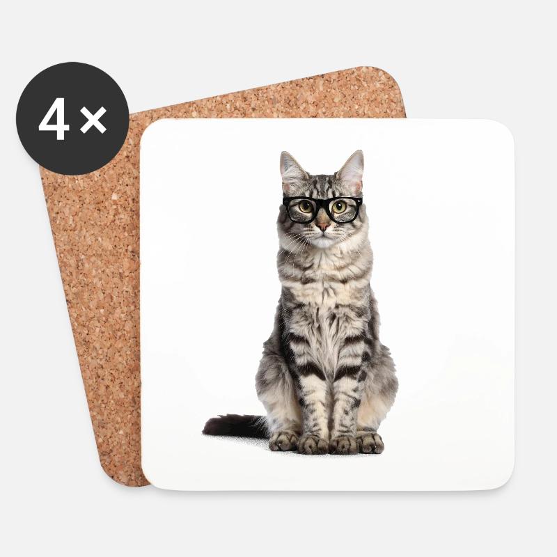 Getigerte Katze mit Brille – Wild at Heart - Untersetzer (4er-Set) - Weiß