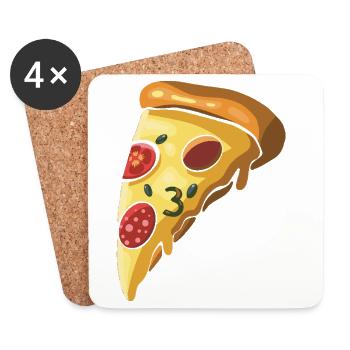 Pizza Italie fromage dessin animé illustration - Dessous de verre (lot de 4) - blanc - Devant