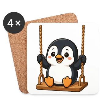 pingouin mignon se balançant dans le dessin animé de la cour de récréation - Dessous de verre (lot de 4) - blanc - Devant
