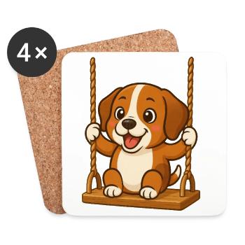 Süßer Beagle Cartoon Hund auf Schaukel Schaukeln - Untersetzer (4er-Set) - Weiß - Vorne