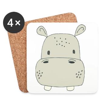 Playful hippo motif for children - Coasters (set of 4) - white - Front