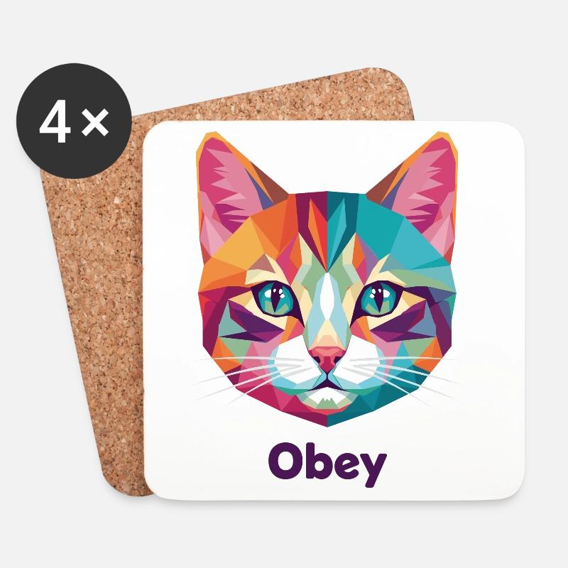 Geometrischer Katzenkopf mit Obey-Text - Untersetzer (4er-Set) - Weiß