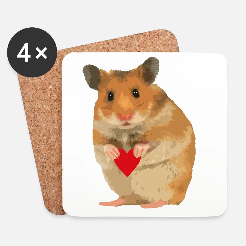 Hamster Menno avec cœur - Dessous de verre (lot de 4) - blanc
