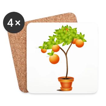 Kleiner Orangenbaum im Blumentopf - Untersetzer (4er-Set) - Weiß - Vorne