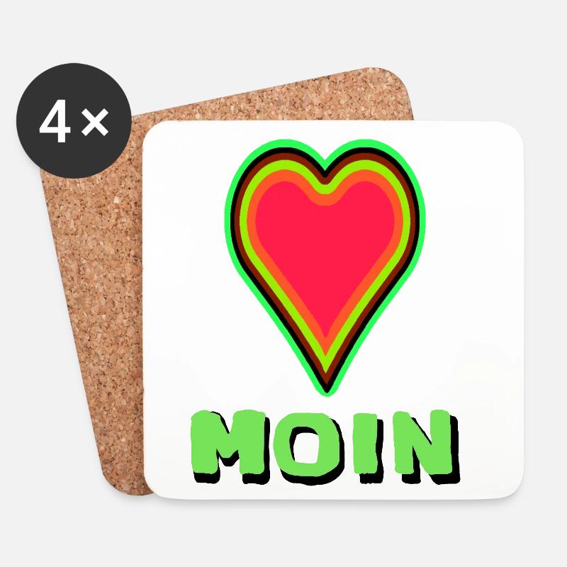 Herzdesign mit leuchtender Umrandung Moin aus Lieb - Untersetzer (4er-Set) - Weiß