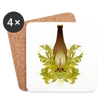 Brown beer bottle with floral hop ornaments - Coasters (set of 4) - white - Front
