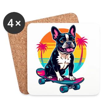 Bouledogue patineur - Dessous de verre (lot de 4) - blanc - Devant