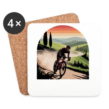 Strade Bianche Kunst Radfahren Toskana - Untersetzer (4er-Set) - Weiß - Vorne