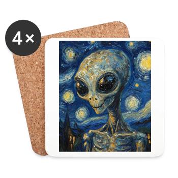 Alien nuit étoilée style van gogh - Dessous de verre (lot de 4) - blanc - Devant