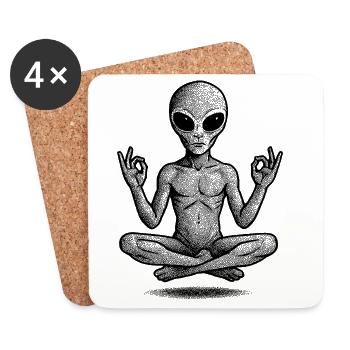 Conception abstraite géométrique au trait - Dessous de verre (lot de 4) - blanc - Devant