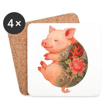 Tätowiertes Ferkel – Friedliche Tinte - Untersetzer (4er-Set) - Weiß - Vorne