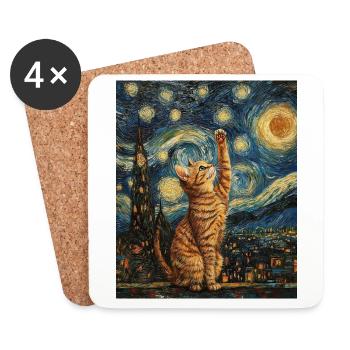 Katze Van Gogh Style - Untersetzer (4er-Set) - Weiß - Vorne