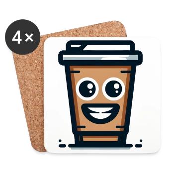 Fröhliche Kaffeetasse Illustration - Untersetzer (4er-Set) - Weiß - Vorne