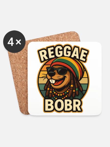 Reggae Bobr – Rasta-Biber - Coasters (set of 4) - white