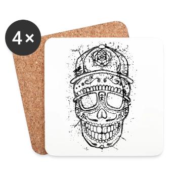 Cool Skull - Style de tatouage audacieux en détresse - Dessous de verre (lot de 4) - blanc - Devant
