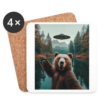 Bär Selfie mit UFO Aliens - Untersetzer (4er-Set) - Weiß - Vorne