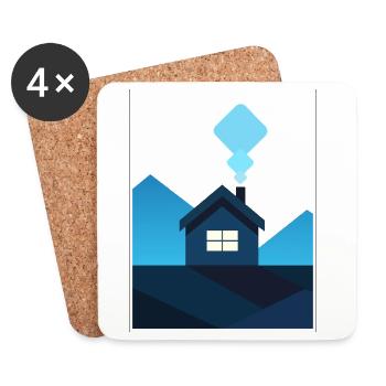 Abstract Minimalist House in Blue - Coasters (set of 4) - white - Front