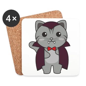 Chat Happy Halloween Mignon Costume de Vampire - Dessous de verre (lot de 4) - blanc - Devant
