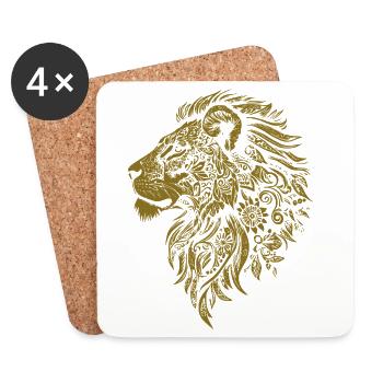 Lion Mandala Visage Tête de Lion Tribal - Dessous de verre (lot de 4) - blanc - Devant